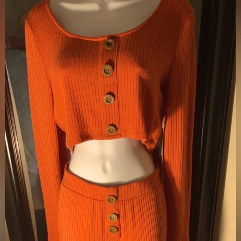 Orange Two Piece Crop Long Sleeve and Pants